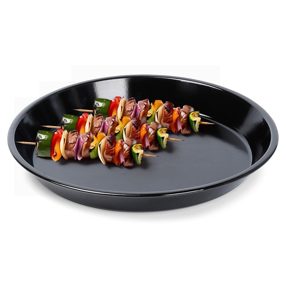Round grill plate in carbon steel with non-stick coating