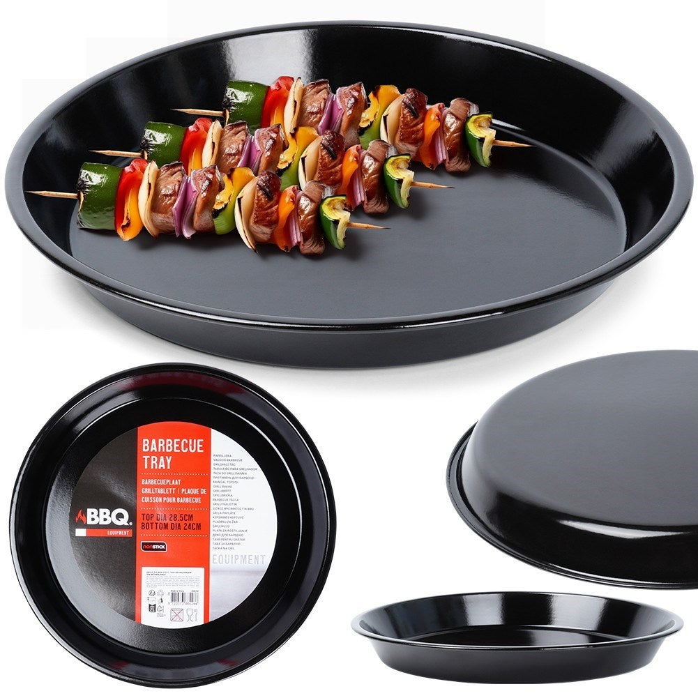 Round grill plate in carbon steel with non-stick coating