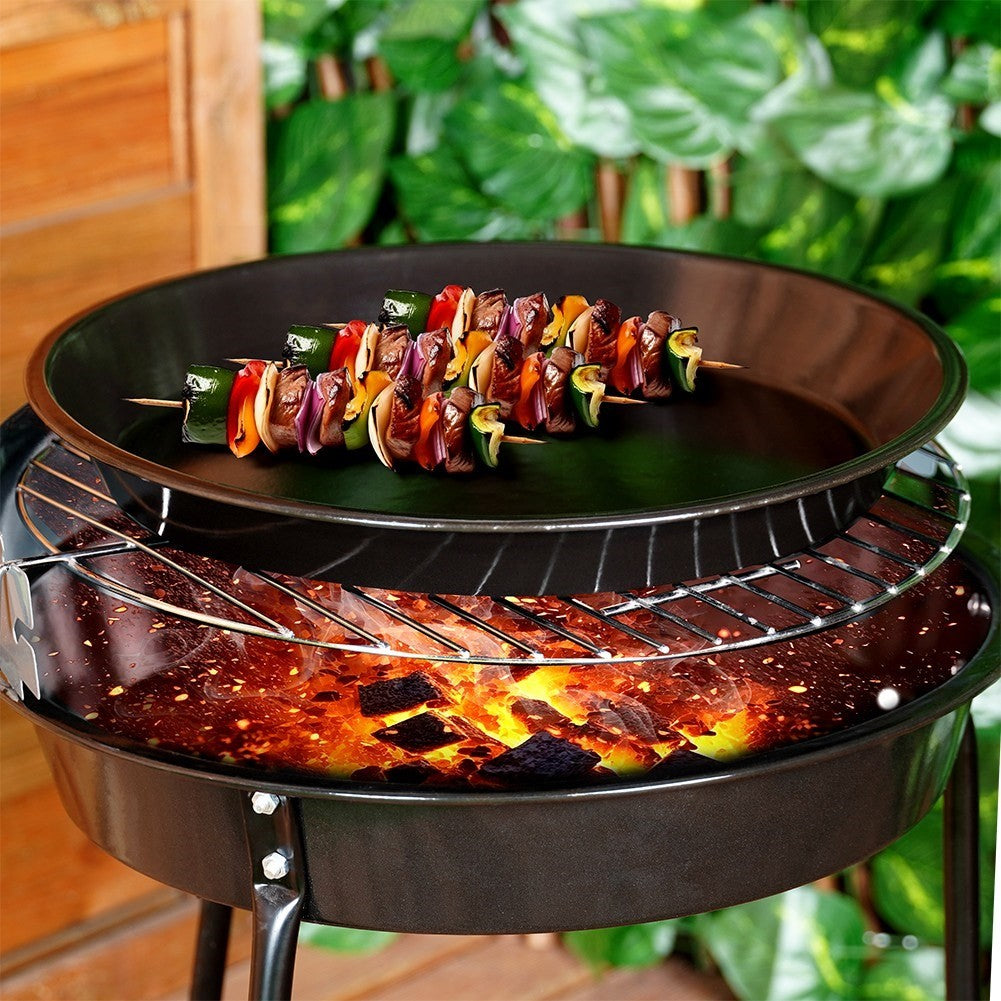 Round grill plate in carbon steel with non-stick coating
