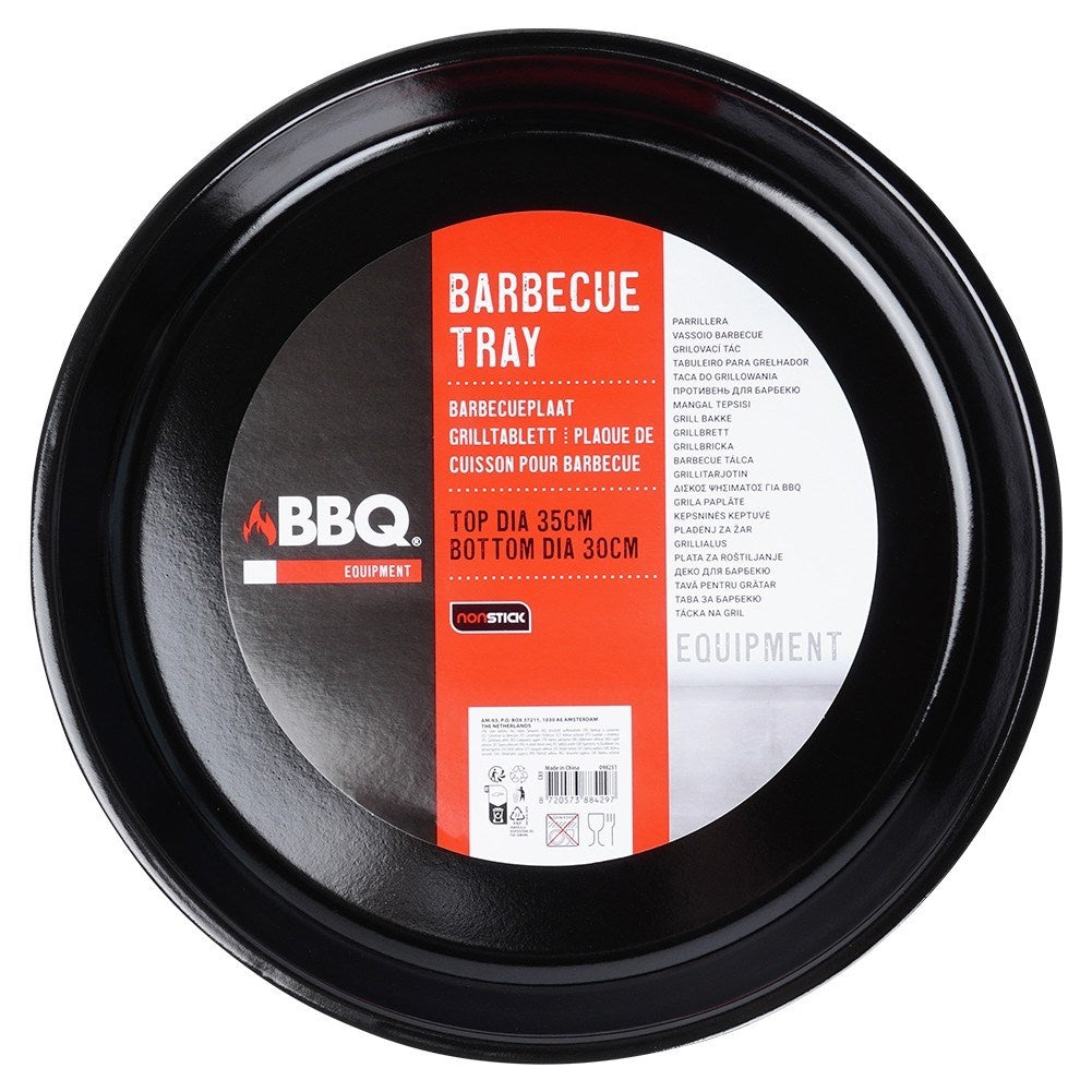 Round grill plate in steel with non-stick coating. Perfect for grilling, roasting meat and baking in the oven.round grill plate, non-stick grill plate, steel grill plate, grilling, meat baking, baking in the ovenRound steel grill plate with non-st