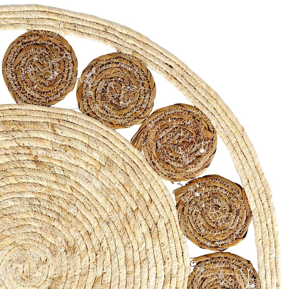 Round handmade carpet in willow leaves and rattan, 80 cm diameter