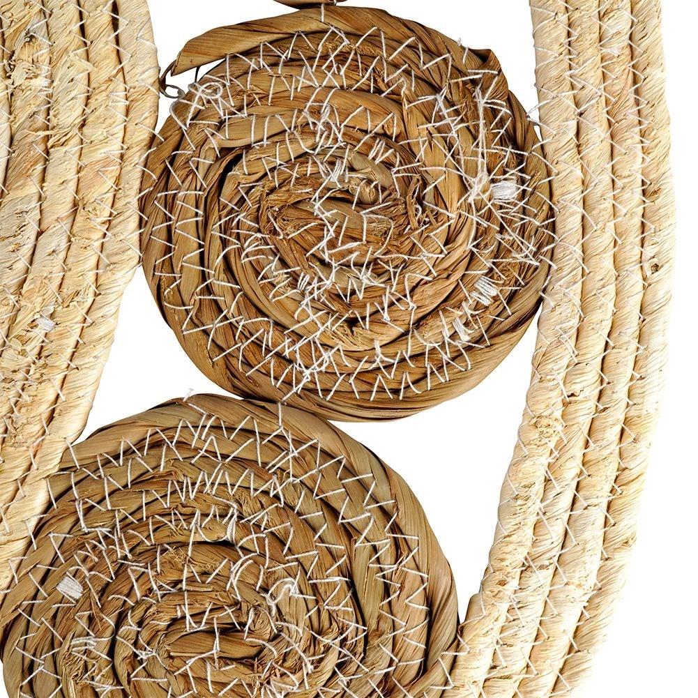 Round handmade carpet in willow leaves and rattan, 80 cm diameter
