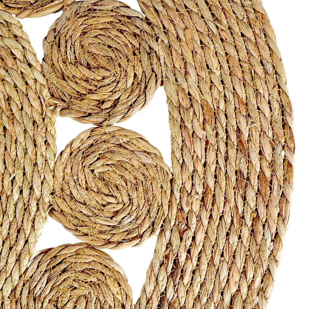 Round handmade carpet of willow leaves and rattan, 80 cm diameter
