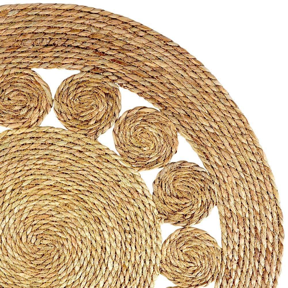 Round handmade carpet of willow leaves and rattan, 80 cm diameter