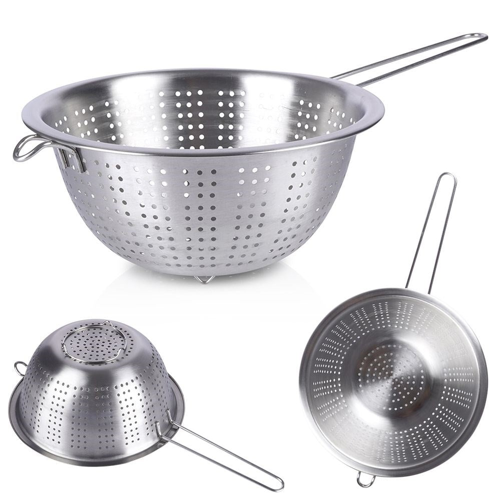 Round kitchen strainer 21 cm - Stainless steel, handle, versatile