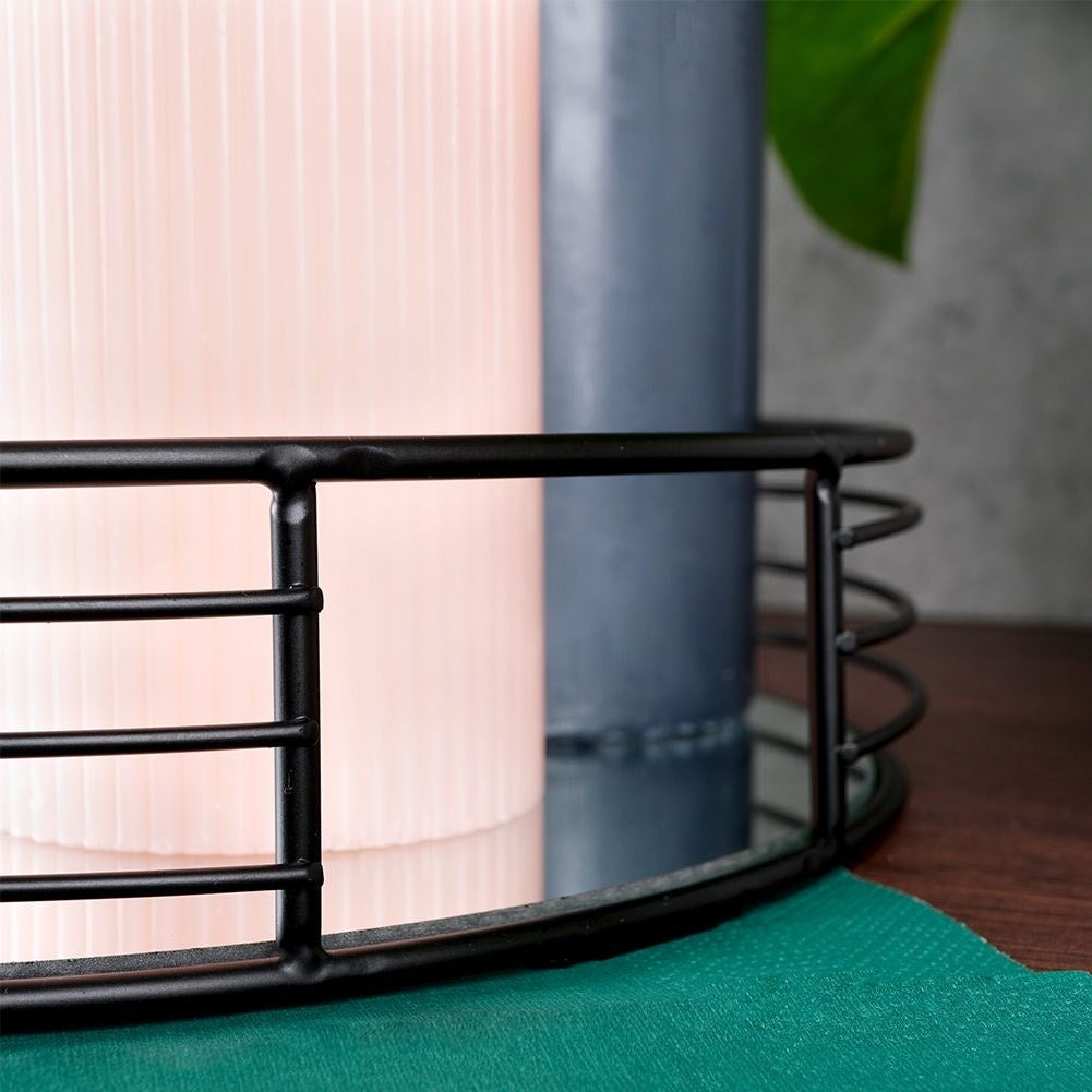 Round mirror tray 20 cm - Black metal and glass