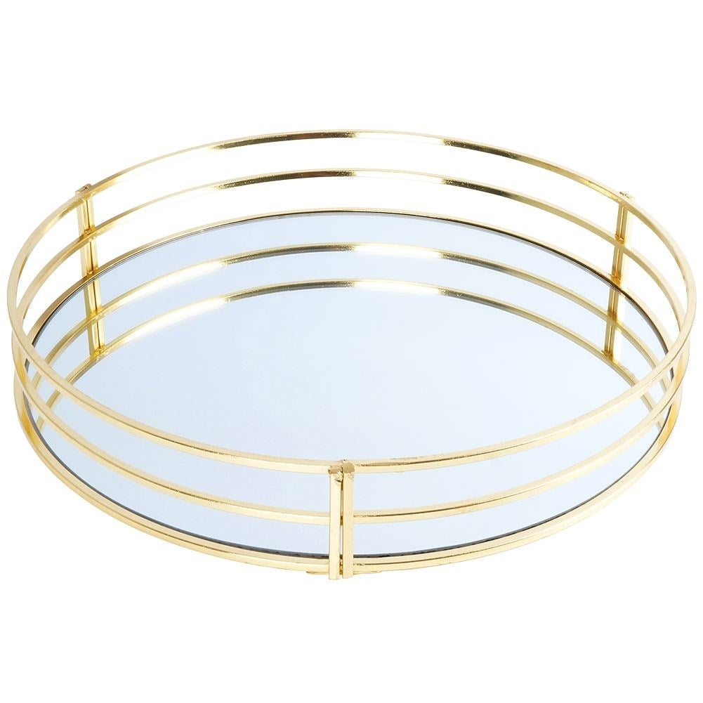 Round mirror tray 30 cm in gold and mirror glass