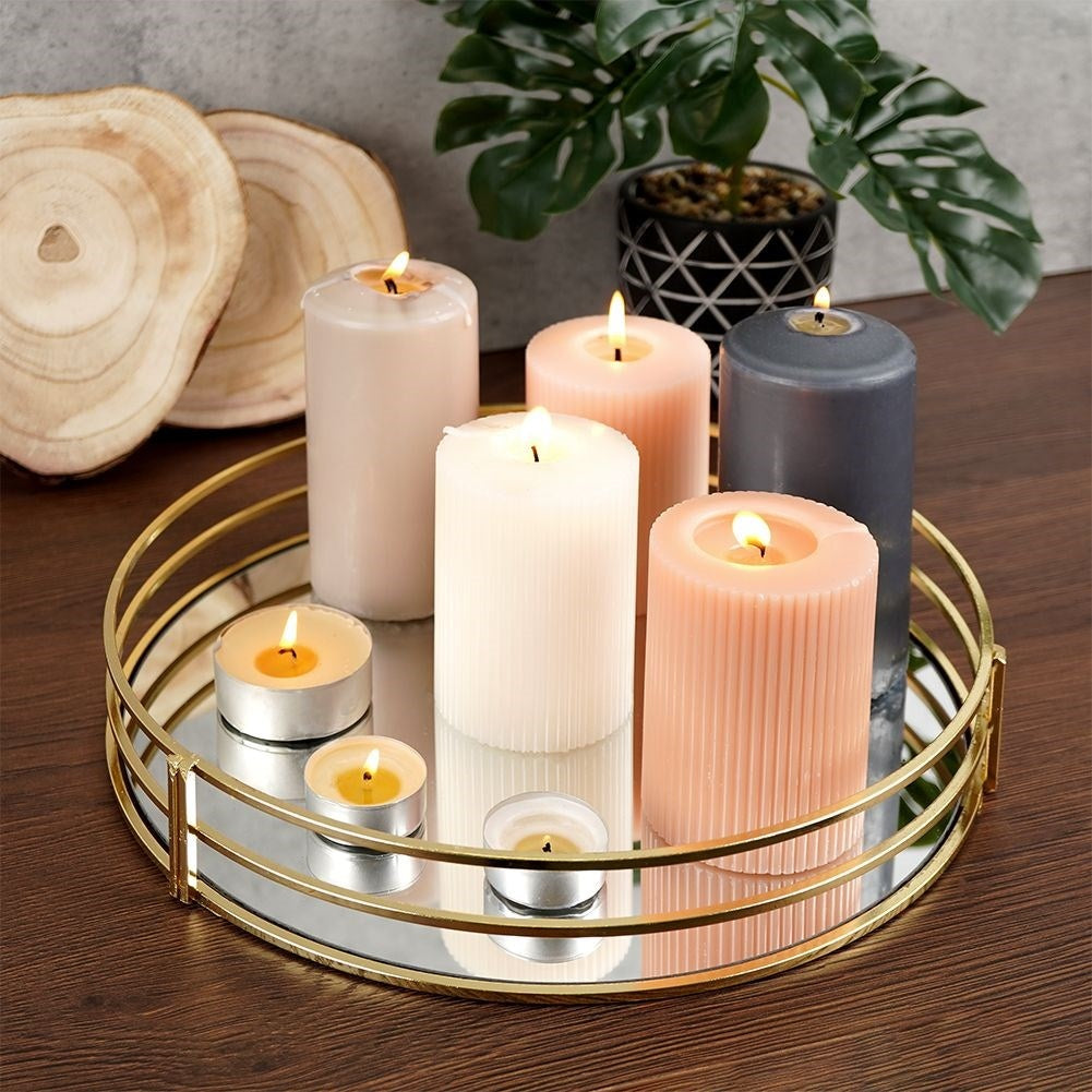 Round mirror tray 30 cm in gold and mirror glass