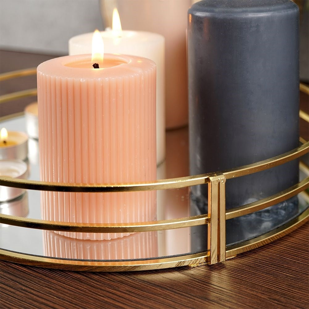 Round mirror tray 30 cm in gold and mirror glass