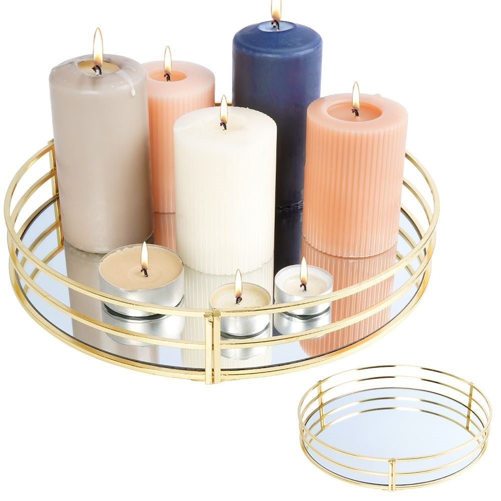 Round mirror tray 30 cm in gold and mirror glass