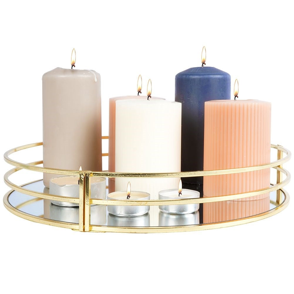 Round mirror tray 30 cm in gold and mirror glass