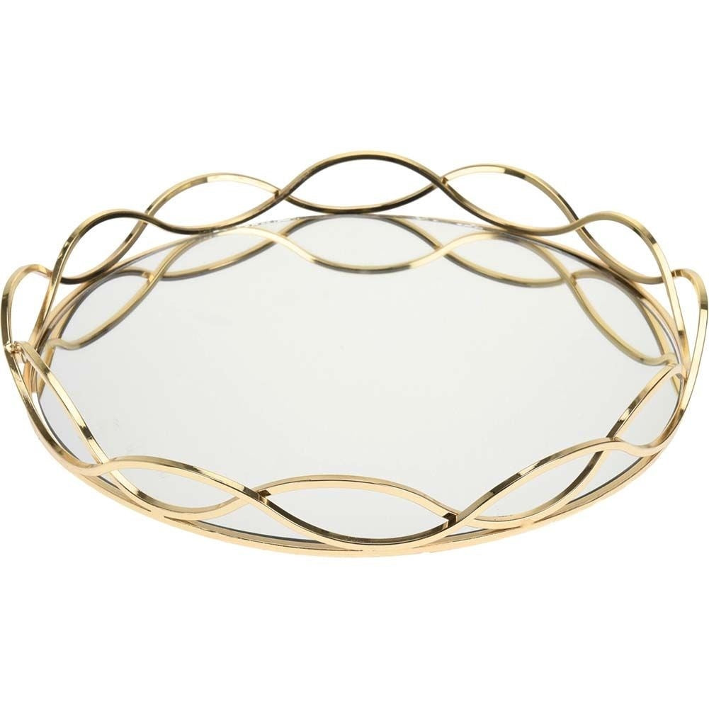 Round mirror tray for candles in gold and mirror glass