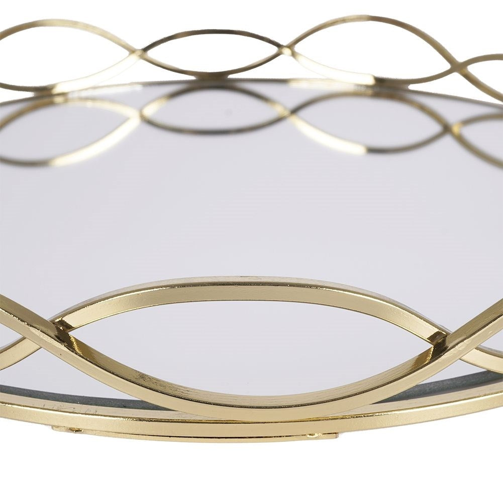 Round mirror tray for candles in gold and mirror glass