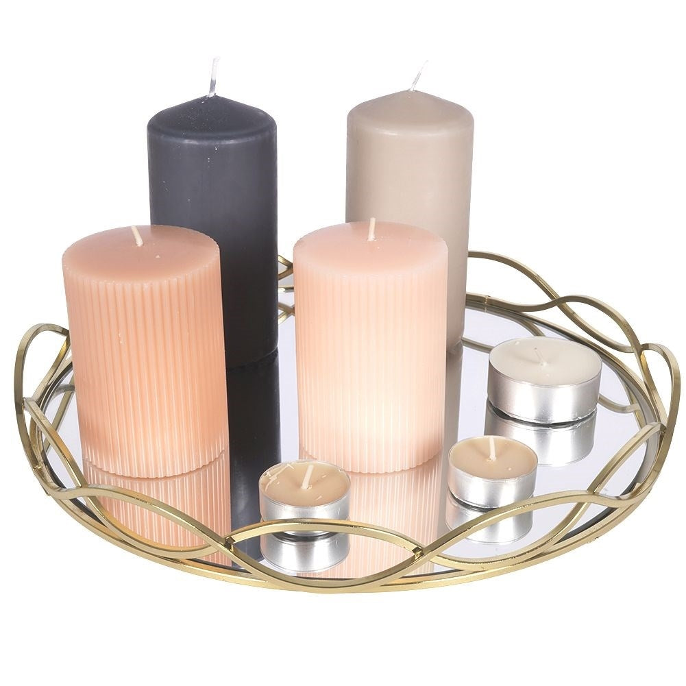 Round mirror tray for candles in gold and mirror glass