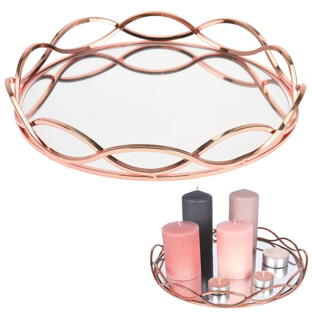 Round mirror tray in copper for lighting arrangements