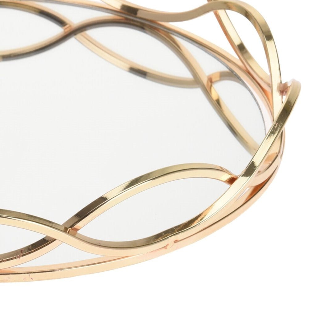 Round mirror tray in gold metal for candles - unique decor