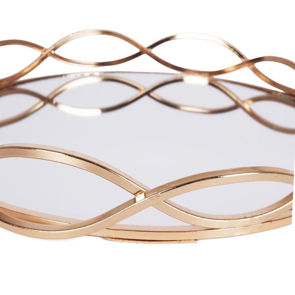 Round mirror tray in gold metal for candles - unique decor