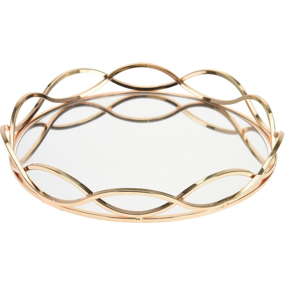 Round mirror tray in gold metal for candles - unique decor