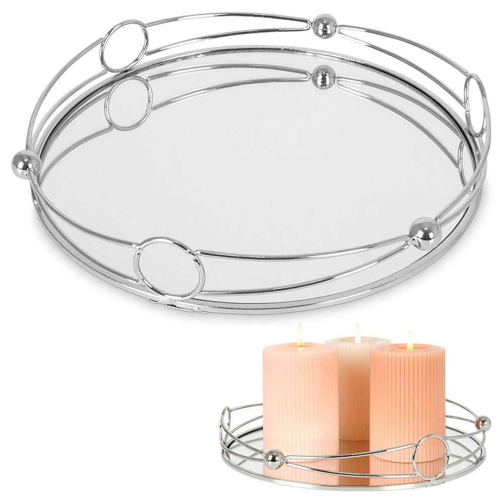 Round mirror tray in silver color - 25 cm