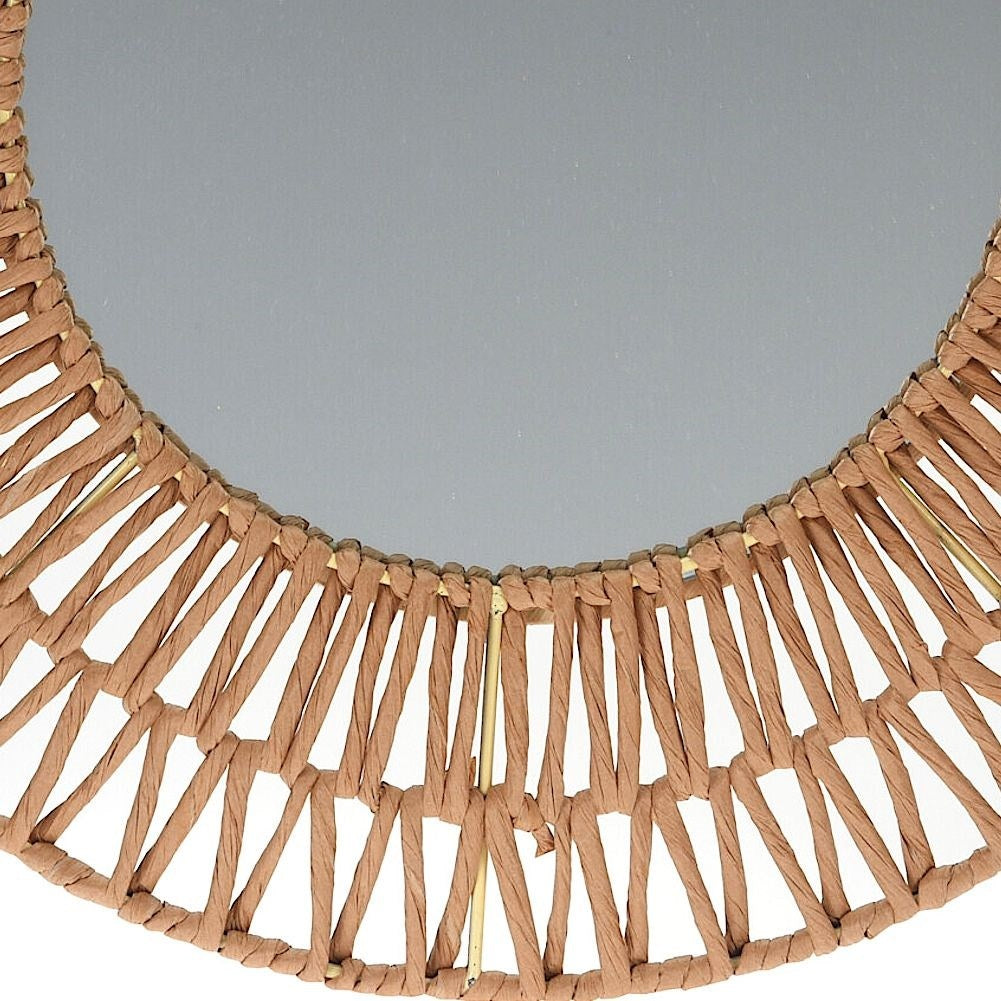 Round mirror with gray braided paper frame for the wall