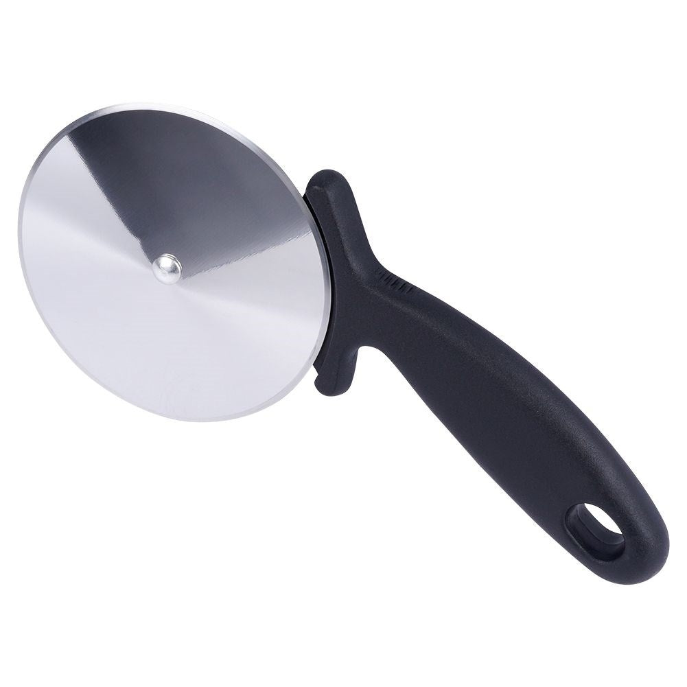 Round pizza cutter with stainless steel blade and comfortable handle