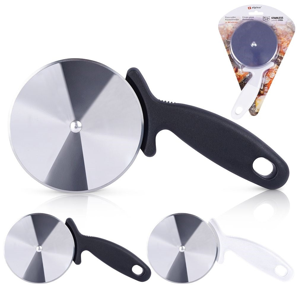 Round pizza cutter with stainless steel blade and comfortable handle
