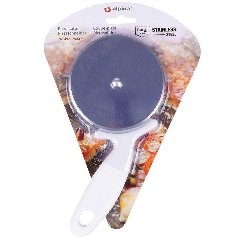 Round pizza cutter with stainless steel blade and comfortable handle