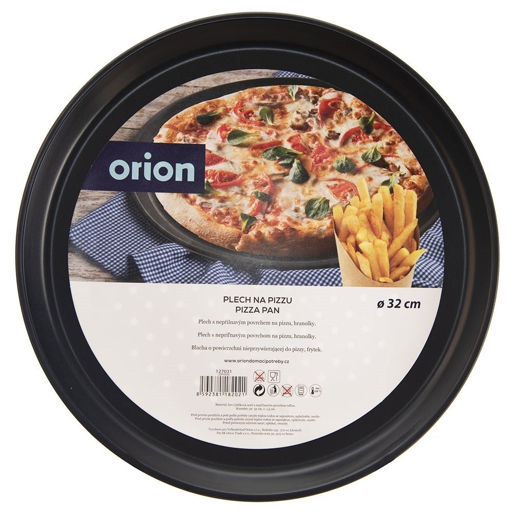 Round pizza sheet with perforated bottom and non-stick coating