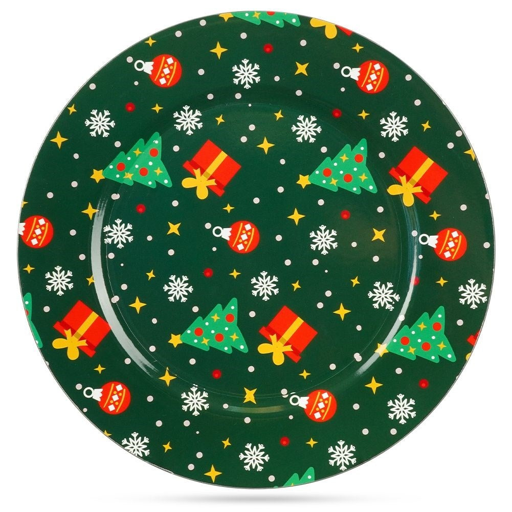 Round placemat 33 cm - Green with Christmas motif