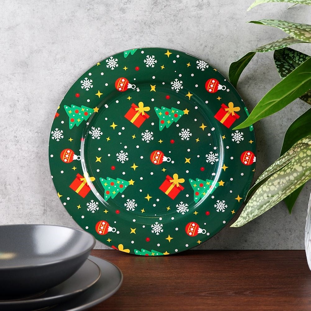 Round placemat 33 cm - Green with Christmas motif