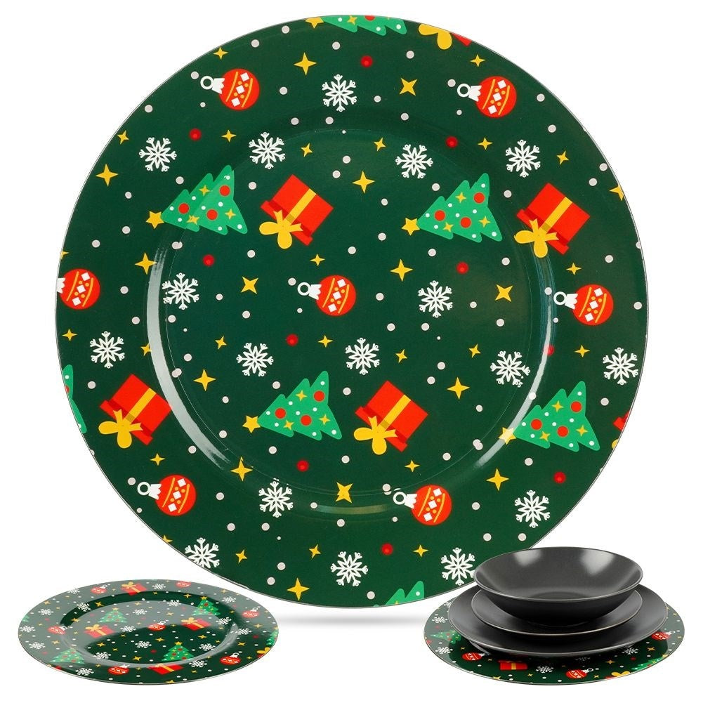 Round placemat 33 cm - Green with Christmas motif