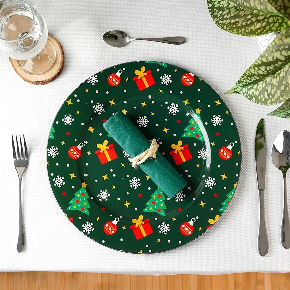 Round placemat 33 cm - Green with Christmas motif