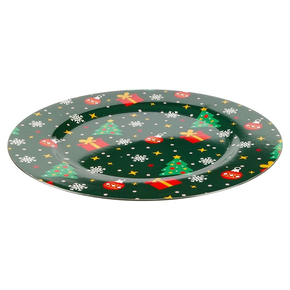 Round placemat 33 cm - Green with Christmas motif