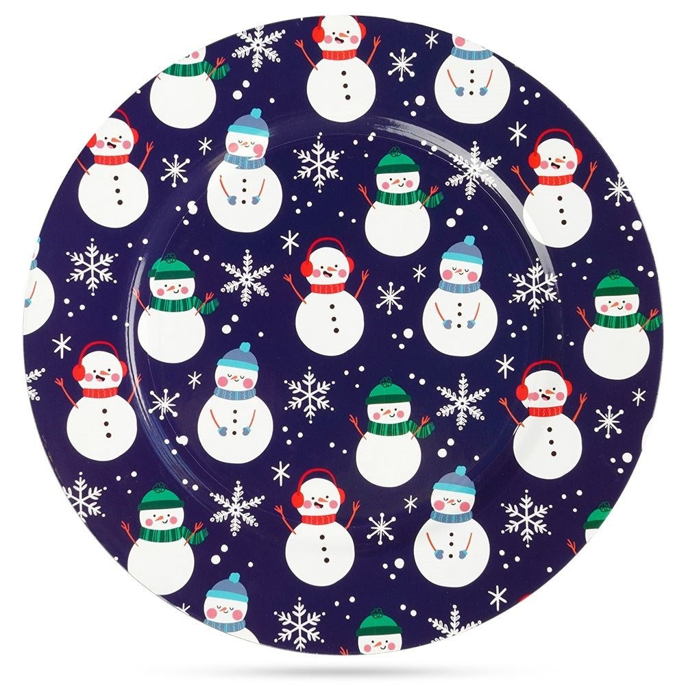 Round placemat 33 cm, navy blue with snowman motif for Christmas