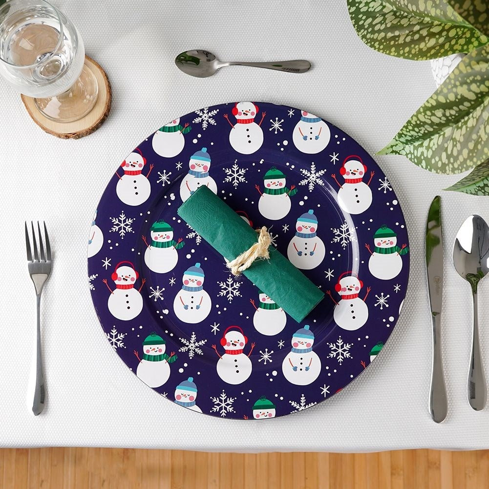 Round placemat 33 cm, navy blue with snowman motif for Christmas