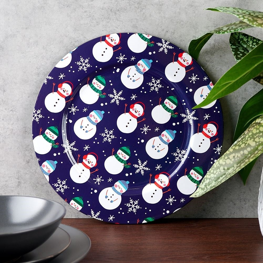 Round placemat 33 cm, navy blue with snowman motif for Christmas