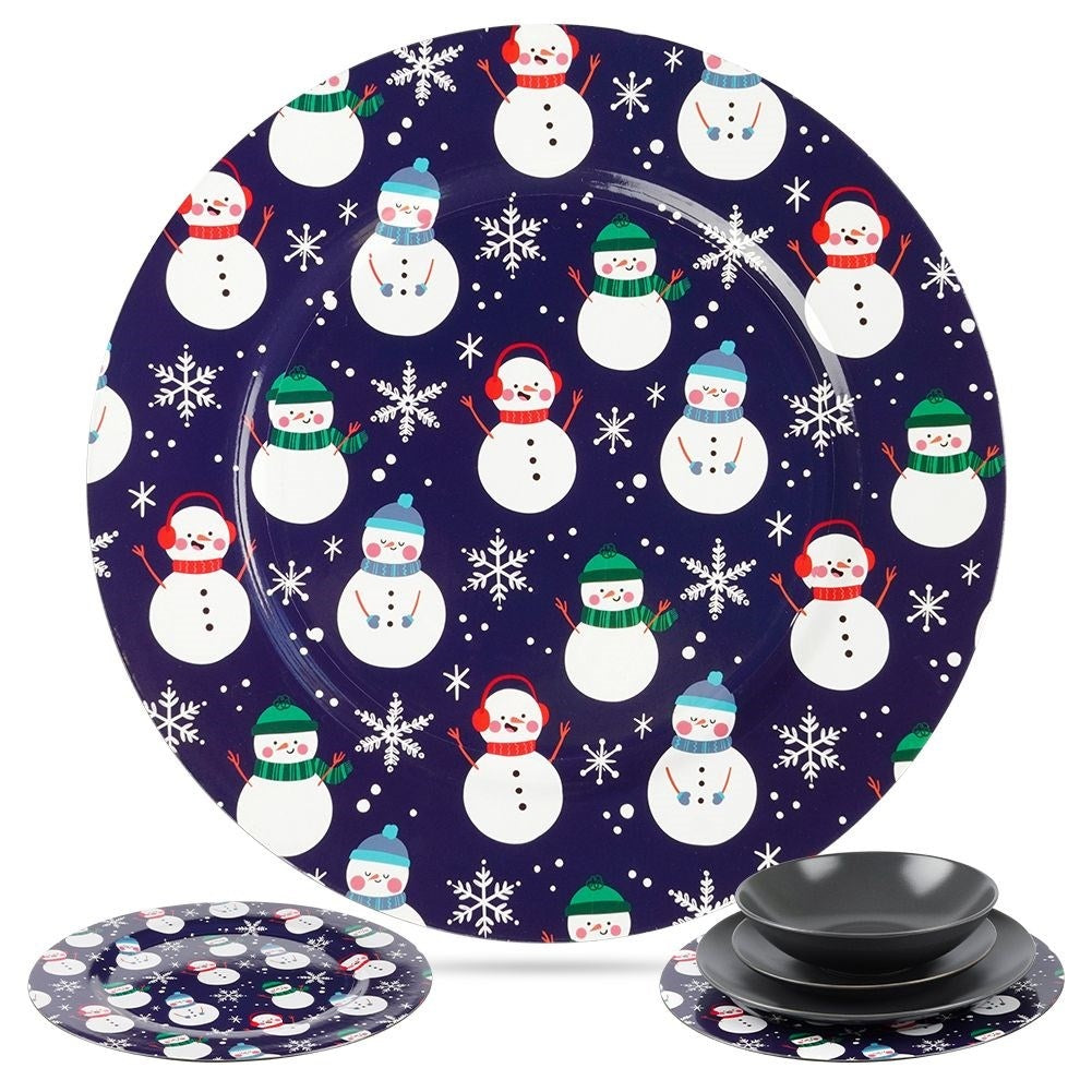 Round placemat 33 cm, navy blue with snowman motif for Christmas