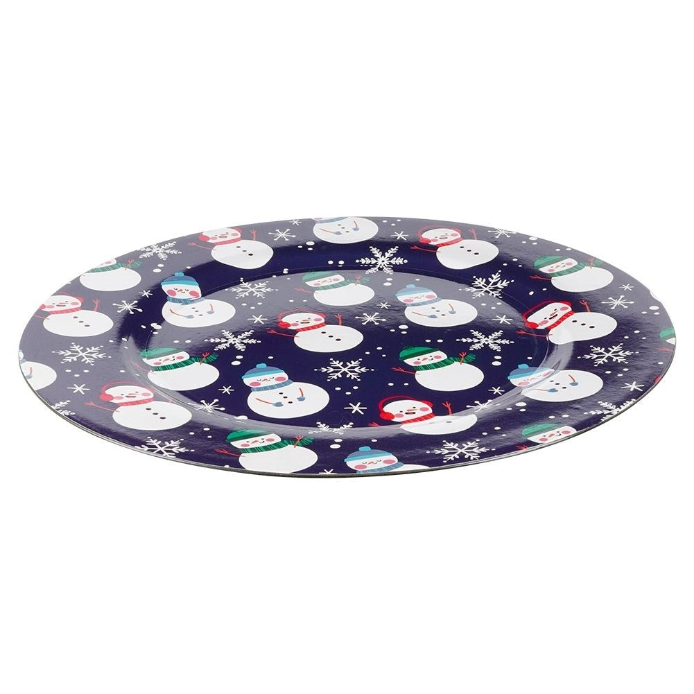 Round placemat 33 cm, navy blue with snowman motif for Christmas