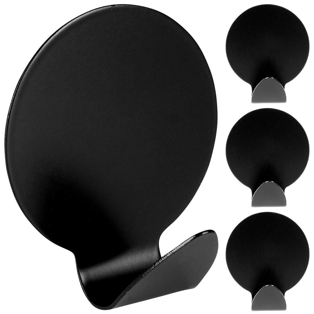 Round self-adhesive hooks in black matt stainless steel