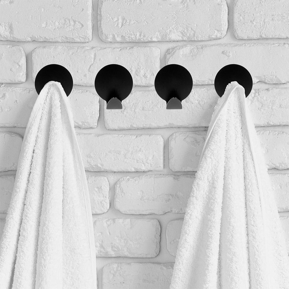 Round self-adhesive hooks in black matt stainless steel