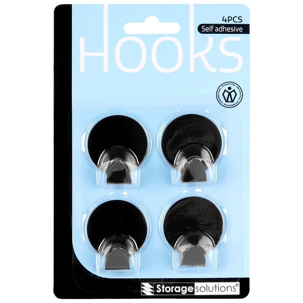 Round self-adhesive hooks in black matt stainless steel