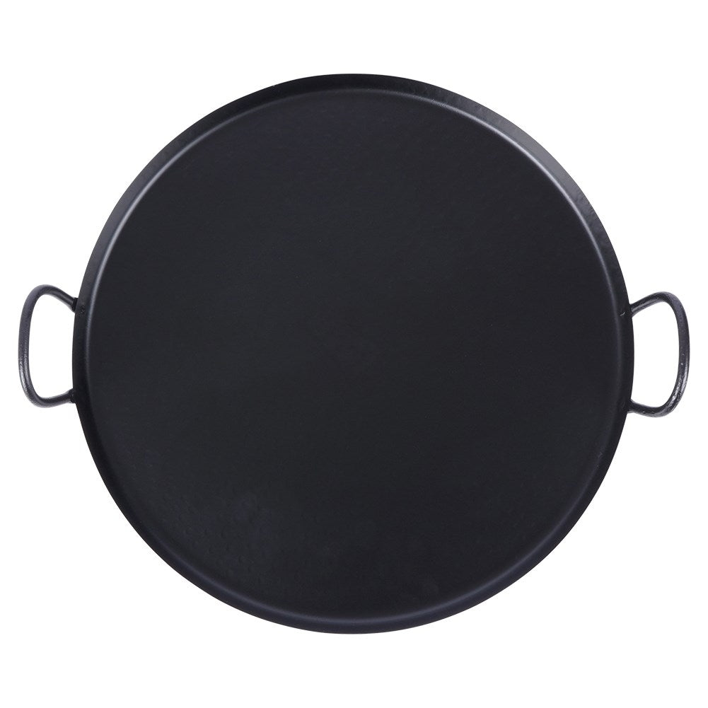 Round serving tray in matt black stainless steel