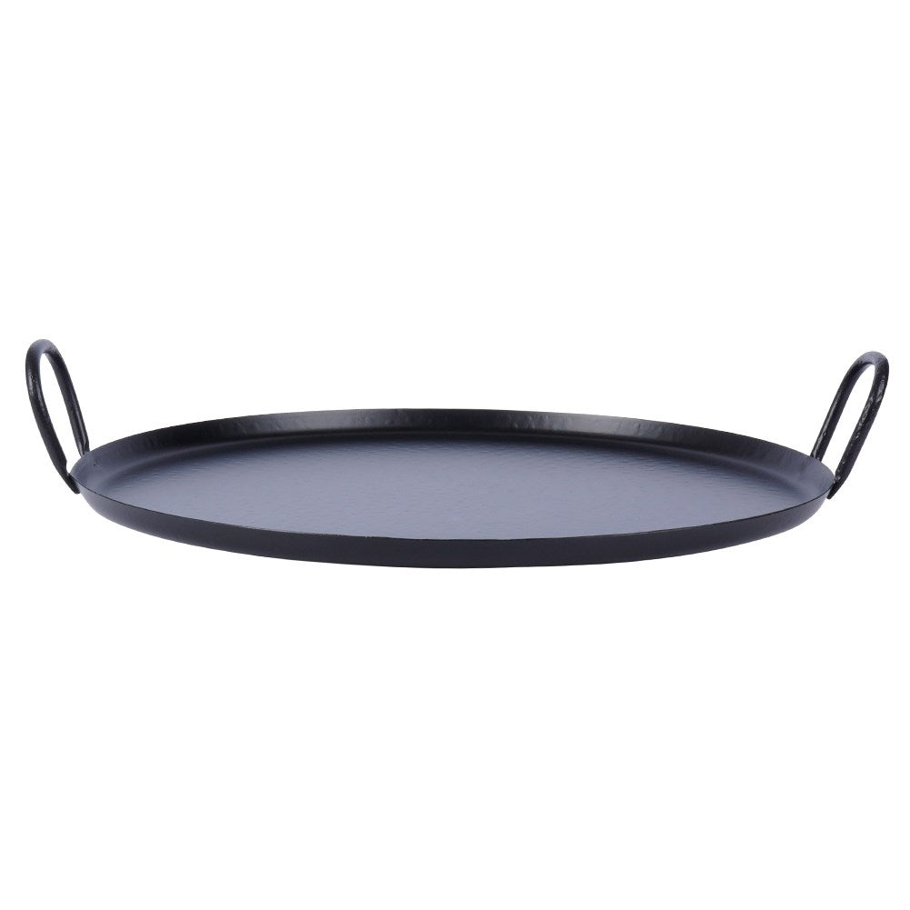 Round serving tray in matt black stainless steel