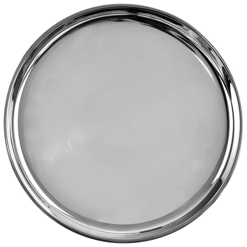 Round serving tray in stainless steel for snacks and sandwiches