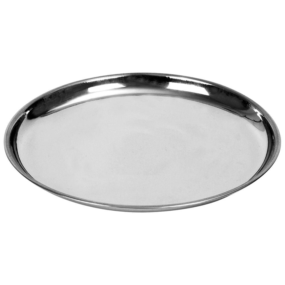 Round serving tray in stainless steel for snacks and sandwiches
