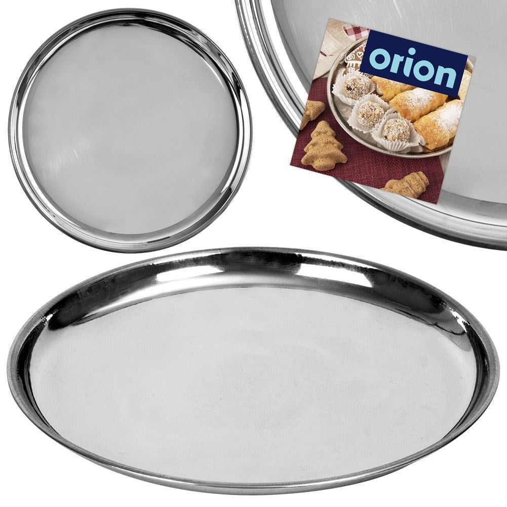 Round serving tray in stainless steel for snacks and sandwiches