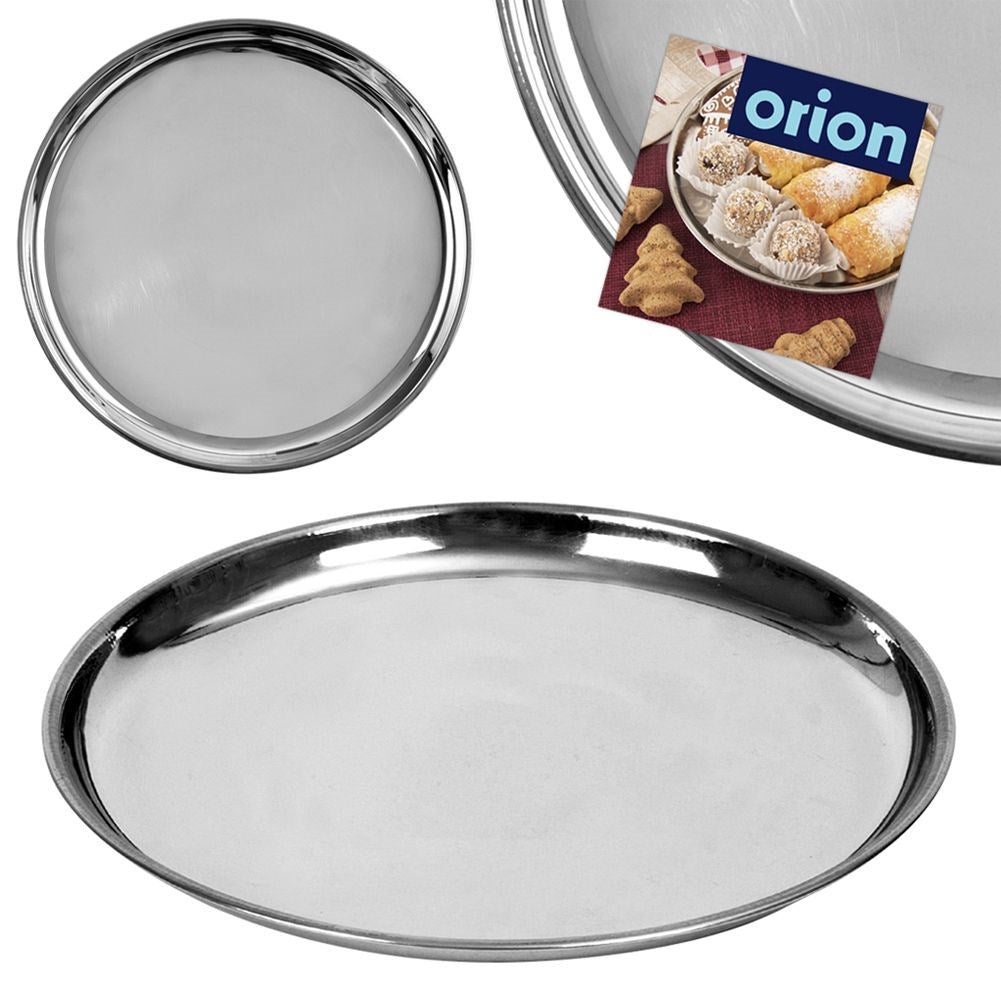 Round serving tray in stainless steel, high gloss, robust