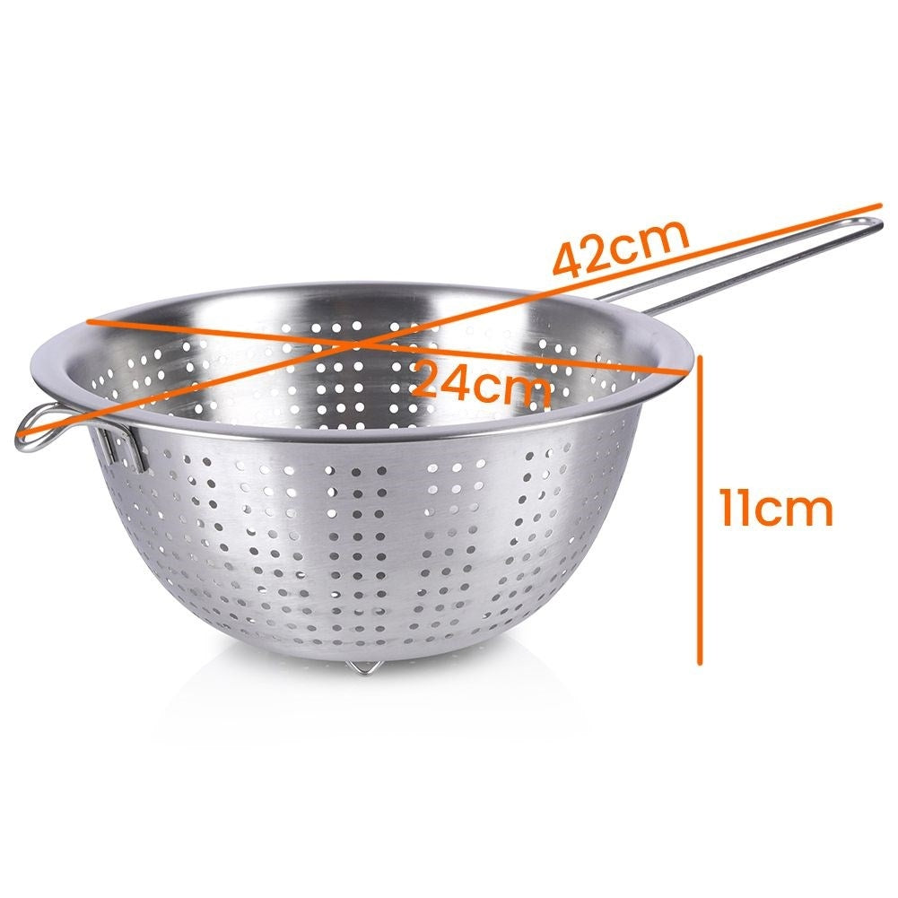 Round strainer with stainless steel handle, dishwasher safe