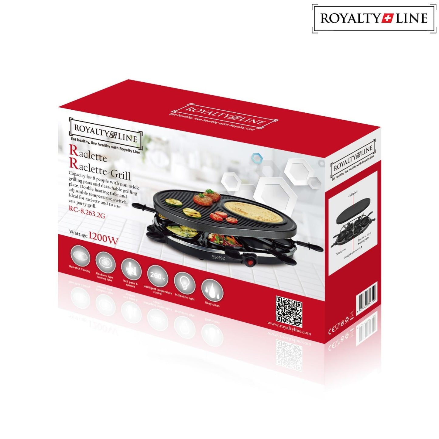 Royalty Line 2 in 1 Electric Grill with 8 Pieces Raclette