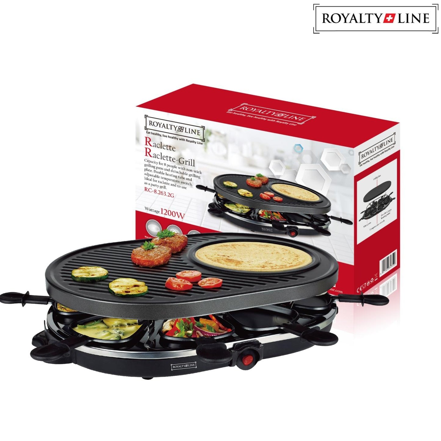 Royalty Line 2 in 1 Electric Grill with 8 Pieces Raclette